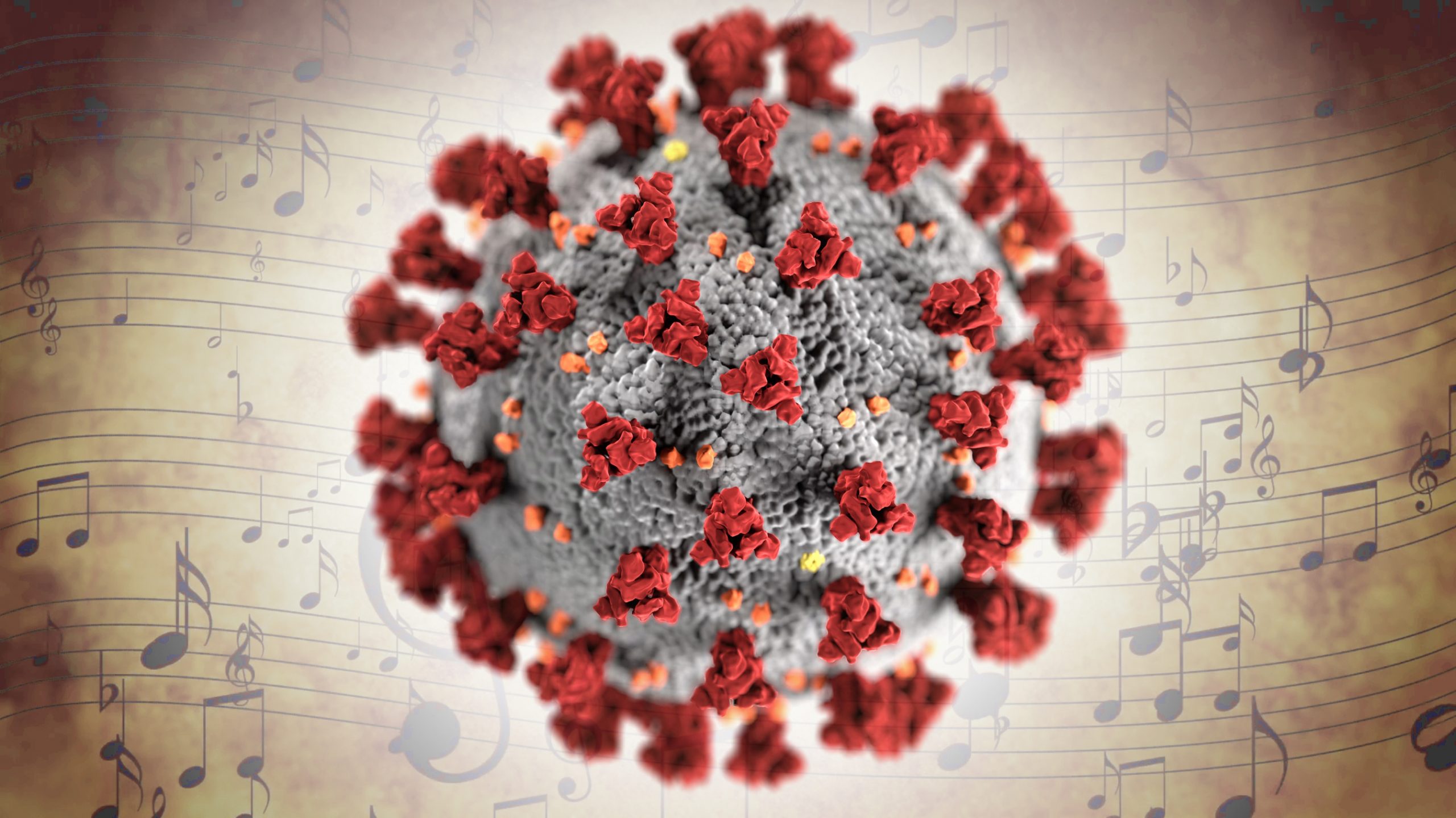Covid 19 virus with music notes